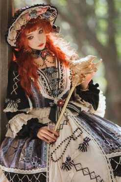 Multi-Color Ruffled Sleeve Retro Printed High Waist Classic Lolita OP Dress -LolitaInside d3fa85a54e339b16b15996c4fbce10f7