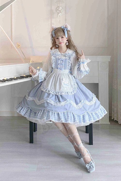 Blue Lapel Collar Bowknot Multi-Layer Ruffled Sweet Lolita JSK Dress 7 Blue Lapel Collar Bowknot Multi-Layer Ruffled Sweet Lolita JSK Dress - Image 5