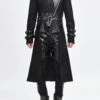 Black Open Collar Printed Belted Long Mens Punk Coat -LolitaInside d4ce13f6dae26898f508c0c16a2386fd