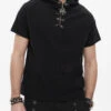 Black Hooded Mesh Splice Zipper Back Openwork Lace-Up Casual Short Sleeve Men's Punk T-Shirt -LolitaInside d50414b0bd29452f43b02fe3fef95c02