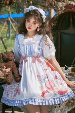 Candy Print Star Buttons Sweet Lolita JSK Dress -LolitaInside d57734daef8798fc6c24e3b2f9f4b2ec