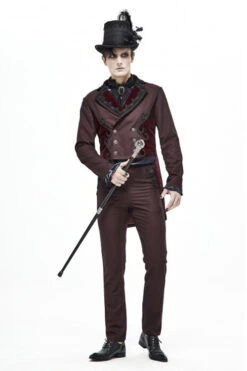 Brown Twill Suit Material Side Pocket Floral Shaped Webbing Gothic Mens Pants -LolitaInside d577ec3fd0b3d52f5a4772d737fc501f