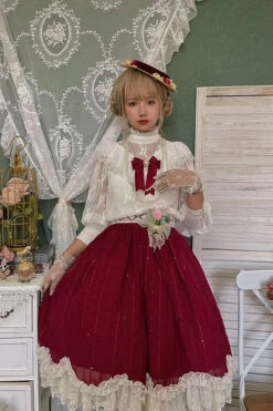 Wine Elegant Vintage Tulip Multi-Layer Ruffled Classic Lolita Skirt Dress -LolitaInside d5b5045f4c524b5e845d93252d7288e4