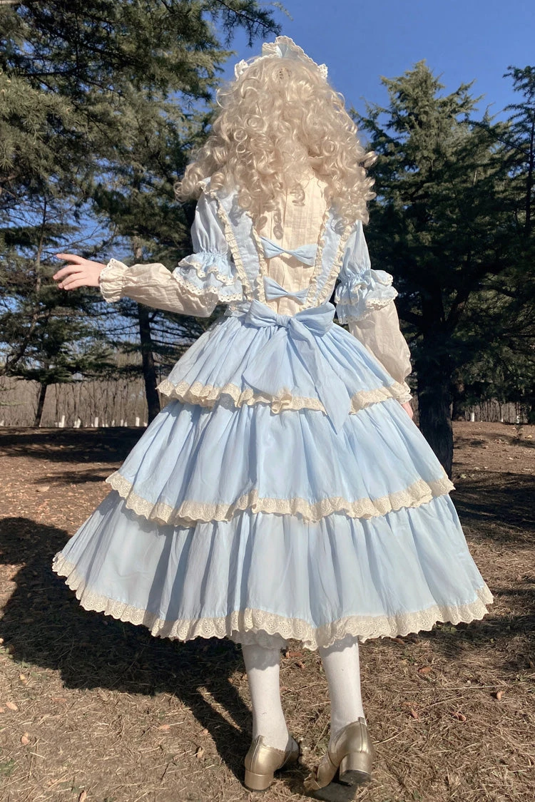 Blue Lapel Collar Long Sleeves High Waisted Multi-layer Bowknot Sweet Lolita Dress 9 Blue Lapel Collar Long Sleeves High Waisted Multi-layer Bowknot Sweet Lolita Dress - Image 7