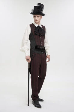 Red Retro Micro-Elastic Thick Stripe Stitching Three-Dimensional Texture Detachable Men's Punk Swallowtail Vest -LolitaInside d61a9d873831f02e23c42f6a102e10b5