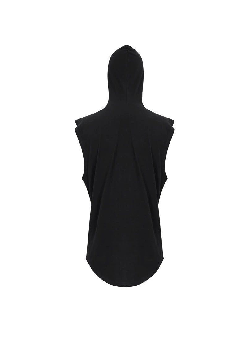 Black Knit Irregular Simple Versatile Sleeveless Hooded Men's Punk Tank Top 11 Black Knit Irregular Simple Versatile Sleeveless Hooded Men's Punk Tank Top - Image 9