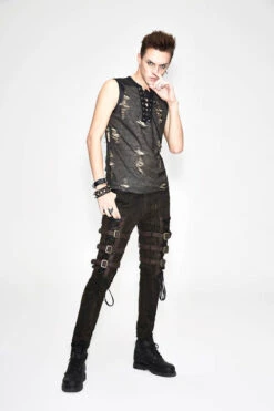 Brown Steampunk Multi Loops Embroider Lace Up Mens Pants -LolitaInside d7d01548a2662a0ad29d57b788744b5b