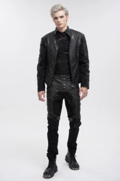 Black Slim Fit Zip Stud Side Chain Eyelet Rock Men's Gothic Trousers 12 Black Slim Fit Zip Stud Side Chain Eyelet Rock Men's Gothic Trousers -LolitaInside d859541a91883303d19e22d5298d1acd