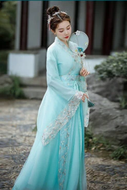 Green Butterfly Love Flower Embroidered Sweet Hanfu Dress -LolitaInside d8c3ce7e887c156bbf9426432ce94757
