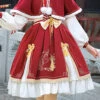 Red Chinese New Year Golden Crane Print Long Sleeve Sweet Lolita OP Dress -LolitaInside d8ca91ae6a905d51e530015a2d48a4f2