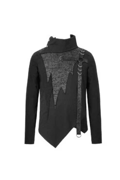 Black Worn Out Cross Shaped Hasp High Collar Asymmetric Hem Men's Punk T-Shirt -LolitaInside d8f9ccc12c63ee44b7ef9b4af7ff1ff3