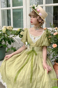Green Elegant Vintage Square Collar Short Sleeves Multi-Layer Ruffled Classic Lolita OP Dress -LolitaInside d8fa2ebe37856b0c87247481d65c3609