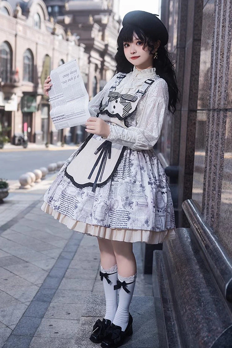 White Vintage Berlin Daily Print Removable Apron Classic Lolita Strap Dress 9 White Vintage Berlin Daily Print Removable Apron Classic Lolita Strap Dress - Image 7