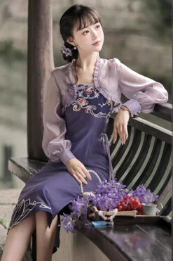 Purple Retro Chest Embroidery Han Elements Suspenders With Cloak Sweet Hanfu Dress -LolitaInside d954a2a43cbdd558dbc00ecdb09c927f