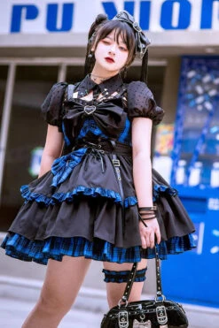Black/Blue Sleeveless Multi-layer Ruffle Bowknot Gothic Lolita Jsk Dress -LolitaInside d96eea6d810e1dcffee4f7cfe86123b2