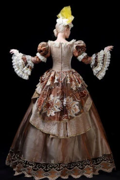 Coffee Multi-Layer Trumpet Sleeves High Waisted Three Dimensional Flower Embroidery Print Victorian Lolita Prom Dress -LolitaInside d995bbb8192ffaaaecddabef499e760f