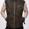 Brown Asymmetrical Bullet Belt 3D Pocket Leather Loop Rivet Back Lace Up Men's Punk Waistcoat -LolitaInside d9a8db7bb8323782efddc3903713f439