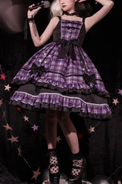 Purple Plaid Print Multi-Layer Ruffled Sweet Lolita JSK Dress