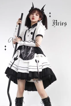 White/Black Ruffle British Style Maid Gothic Lolita Strap Dress -LolitaInside daaec347e2b1721371c789082dfc74a3