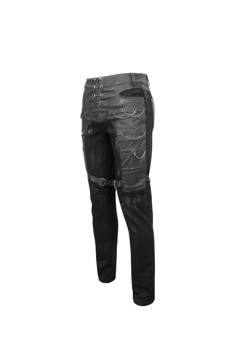 Black Slim Fit Zip Stud Side Chain Eyelet Rock Men's Gothic Trousers 8 Black Slim Fit Zip Stud Side Chain Eyelet Rock Men's Gothic Trousers - Image 6
