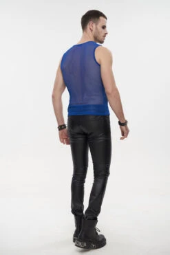 Blue Elasticity Perspective Rhombus Net Yarn Sleeveless Men's Gothic T-Shirt -LolitaInside dac34ae91e3c1437a5686163a4dc108d