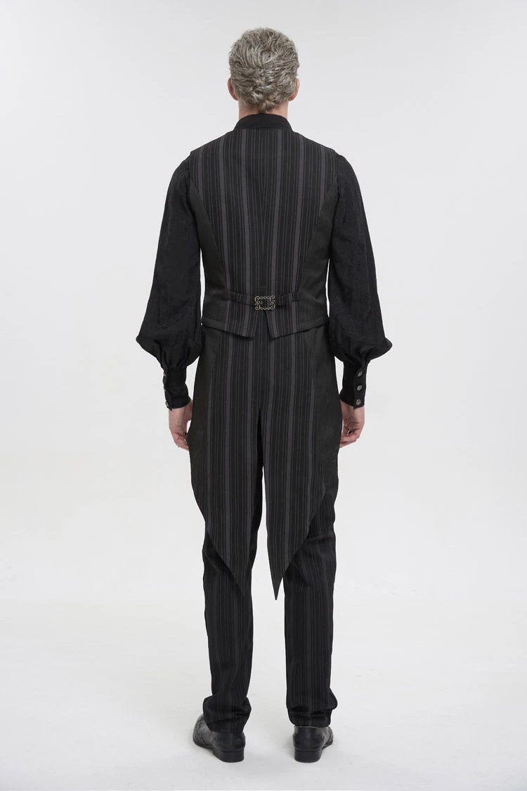 Black Retro Micro-Elastic Thick Stripe Stitching Three-Dimensional Texture Detachable Men's Punk Swallowtail Vest 7 Black Retro Micro-Elastic Thick Stripe Stitching Three-Dimensional Texture Detachable Men's Punk Swallowtail Vest - Image 5