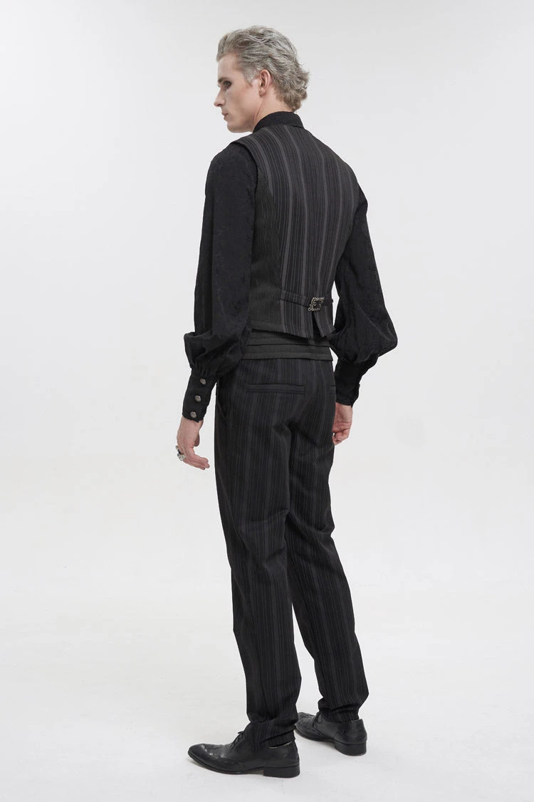 Black Retro Micro-Elastic Thick Stripe Stitching Three-Dimensional Texture Detachable Men's Punk Swallowtail Vest 6 Black Retro Micro-Elastic Thick Stripe Stitching Three-Dimensional Texture Detachable Men's Punk Swallowtail Vest - Image 4