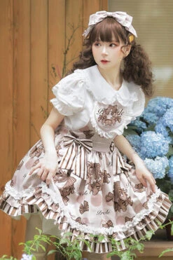 Brown Chocolate Wreath Print Sweet Lolita Strap Dress -LolitaInside db3ed66faa6ed75769f7acdf023a1903