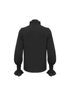 Black Irregular Stand Collar Puff Sleeved Ruffled Men's Gothic Shirt -LolitaInside dbe7c85eefd322b81aeeada30edd9250