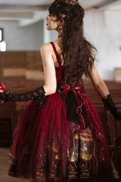 Red Decaying Forest Round Collar Bowknot Ruffled Classic Lolita JSK Dress -LolitaInside dbe90b9012138743a5a08479484e1bda