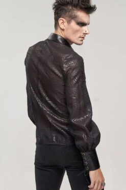 Black Punk Vertical Pattern Printing Cuff Drawstring Decoration See-Through Men's Shirt -LolitaInside dc0ab7b6230db2fdc1a6a47b2e5228c7