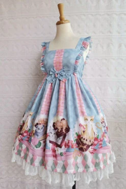 Chocolate Cat Print Ruffled High Waisted Sweet Lolita JSK Dress -LolitaInside dc1840f895dc4126e0f358503ff5bf2e