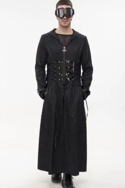 Black Punk Stripe Mechanism Material Adjustable Stitching Fake Girdle Design Slim Fit Men's Coat -LolitaInside dcd11877271fd3f0e4c64c5e31692568