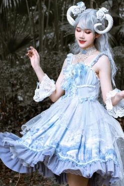 Blue Ruffled Stitching Seam 3D Print Sweet Lolita JSK Dress -LolitaInside dd29fe89844faa5dddae1aeebc4a89e2