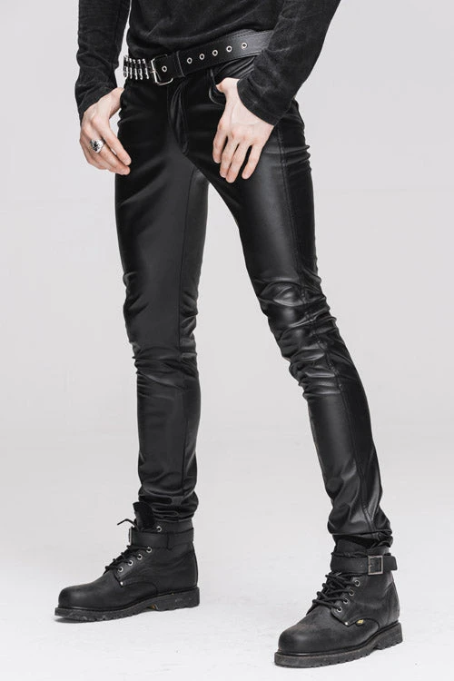 Black Wear Synthetic Leather Basic Model Punk Tight Mens Pants 6 Black Wear Synthetic Leather Basic Model Punk Tight Mens Pants - Image 4