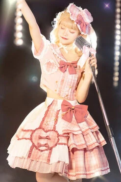 Pink Chest Bowknot One Shoulder Sleeves Plaid Print Suit Sweet Lolita Dress -LolitaInside dd6278812b9bd966c730102f4c8c702d