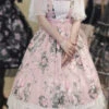 Pink Elegant Vintage French Rose Print Square Collar Ruffled Classic Lolita OP Dress