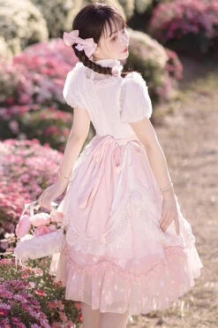 Pink Chinese Style Short Sleeves Princess Ruffle Sweet Lolita Dress -LolitaInside de9289c1193a6dde35ebacad8e6e3eb3