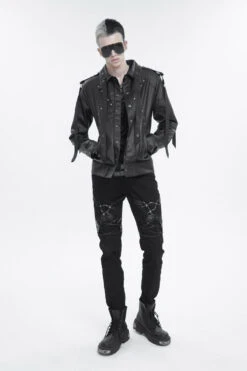 Black Lapel Collar Studded Strap Dashing Men's Punk Jacket -LolitaInside df0295dbbb03e2ed57d7b12e945e2cf0