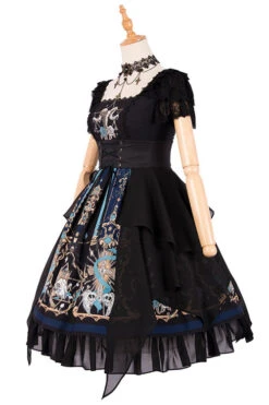 Black God's Salvation Square Collar Short Sleeves Lace Ruffled Gothic Lolita OP Dress -LolitaInside df50341de70ed5340d3685860482c315