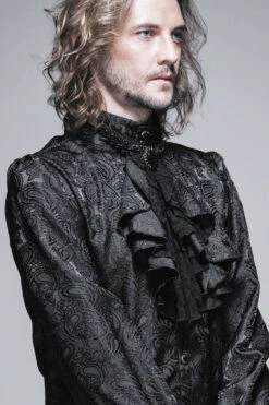 Black Lace Jacquard Jewel Pins Men's Gothic Tie -LolitaInside df544cbde8628ec18419bf5e708eda25