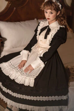 Black Lapel Collar Bowknot Long Sleeves Ruffled Sweet Lolita Maid OP Dress (Apron Is Included) 13 Black Lapel Collar Bowknot Long Sleeves Ruffled Sweet Lolita Maid OP Dress (Apron Is Included) -LolitaInside df8b498f6806be5fbfc39310e8807f45 3c9f560a a819 4ca3 9055 a8b9b64ef849