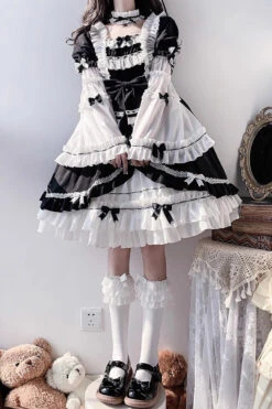 White/Black Hime Sleeves Multi-layer Ruffle Cardigan Bowknot Gothic Princess Lolita Dress -LolitaInside e0d50ef035f19ecd20af7903529951e7