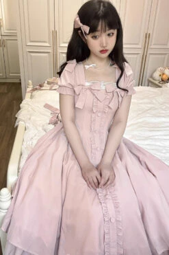 Pink Annie's Gift Short Sleeves Bowknot Sweet Lolita Dress (Plus Size Support) -LolitaInside e116db11e24acb61d371235cf759acf8