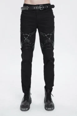 Black Thigh Position Buckle Splice Men's Punk Pants