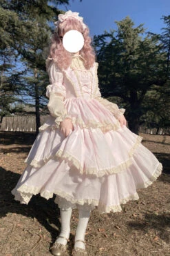 Pink Lapel Collar Long Sleeves High Waisted Multi-layer Bowknot Sweet Lolita Dress -LolitaInside e1745cae7d4bd5bb28dc0839151b9723