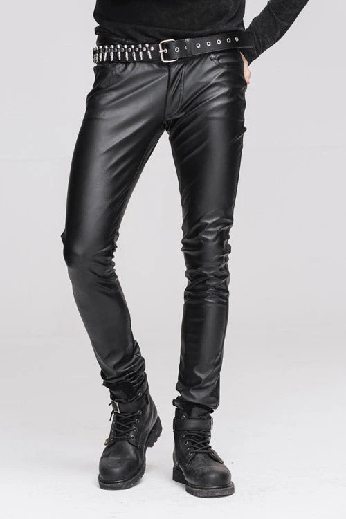 Black Wear Synthetic Leather Basic Model Punk Tight Mens Pants 3 Black Wear Synthetic Leather Basic Model Punk Tight Mens Pants