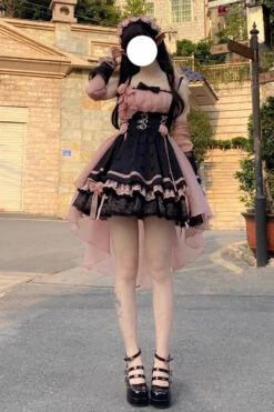 Black/Pink Multi-layer Ruffle Bowknot Sweet Princess Lolita Dress -LolitaInside e1e19c6bded5170d8c616d61e014ab25