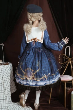 Blue Navy Collar Long Sleeves Butterfly Print Ruffle Bowknot Sweet Elegant Princess Lolita Dress -LolitaInside e274e0363aa3e8b40a9767a832230075
