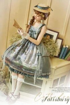 Green Salisbury Cathedral Oil Painting Print Classic Lolita JSK Dress -LolitaInside e299e41981cdf5190438805afc7999a7